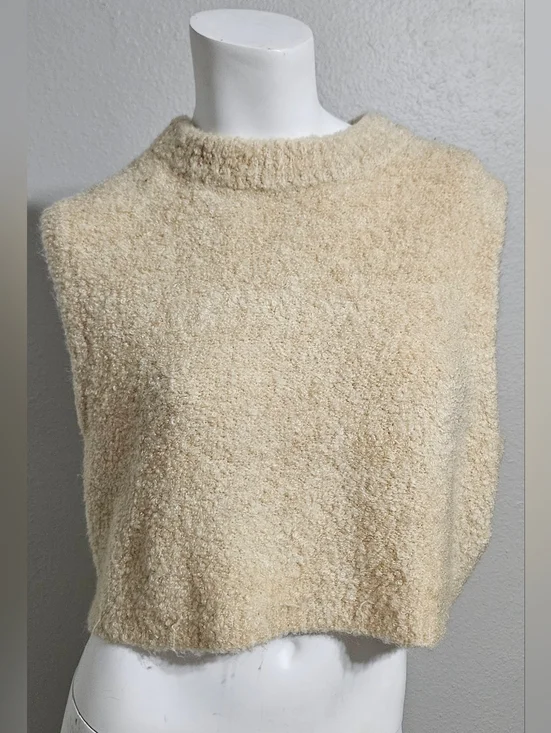 Free People Margot Textured Cropped Sweater Vest Neutral Size XS - Picture 4 of 10